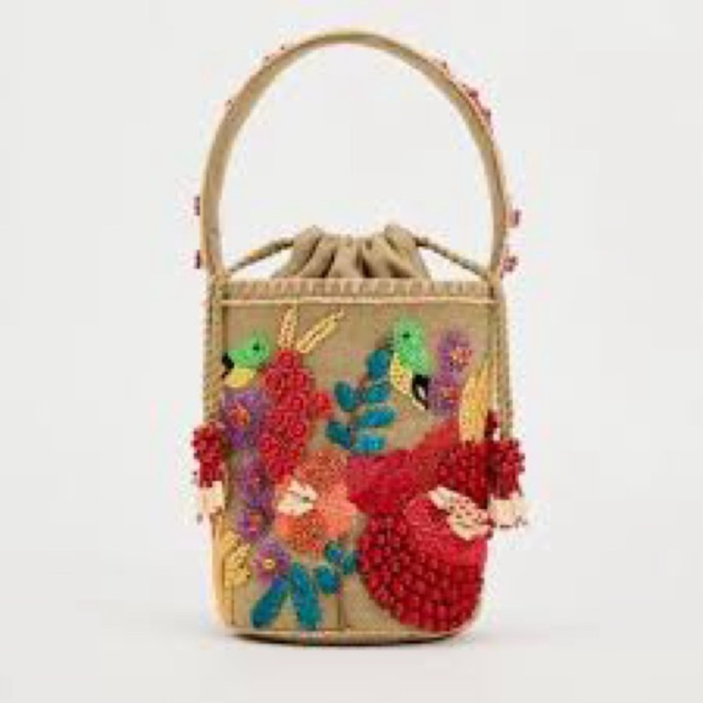 Embroidered Floral Bucket Bag